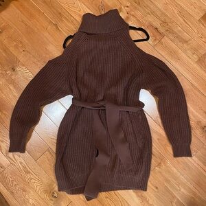 Brown Knit Turtleneck Dress